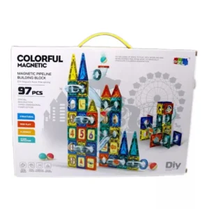 Bloco de Montar Magnético - 97 Peças, Brinquedo Educativo para Desenvolvimento Cognitivo