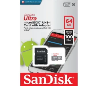 Cartão de Memória SanDisk 64GB MicroSD Ultra – Classe 10, Leitura/Gravação até 100MB/s, Ideal para Smartphones e Câmeras