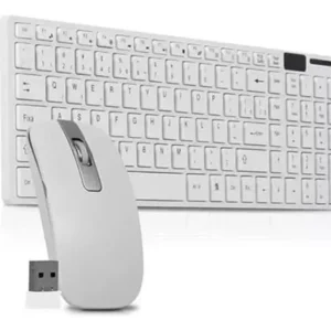 Kit Teclado e Mouse Sem Fio Wireless 2.4GHz Ultra Slim – Teclado e Mouse Branco com Conexão Estável