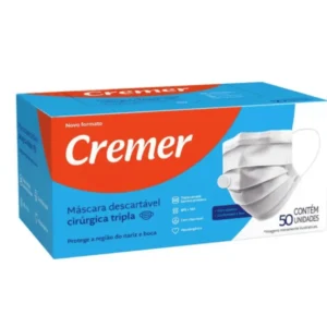 Máscara Descartável Cirúrgica Tripla Cremer – Caixa com 50 Unidades, Hipoalergênica e Confortável