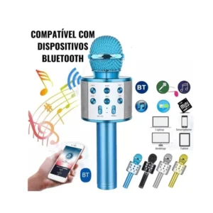 Microfone Sem Fio Bluetooth Karaokê Luz Led