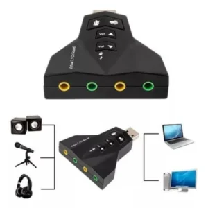 Placa de Som USB 7.1 Adaptador Áudio P2 para PC/Notebook HB-T65 | Controle de Volume, LED Indicador e Modo Mudo